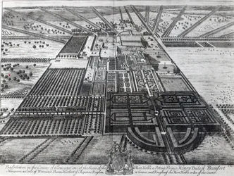 Badminton House no Condado de Gloucester, gravado por Johannes Kip