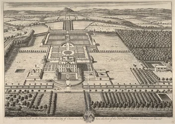 Eaton Hall no rio Dee, perto da cidade de Chester em Cheshire, a sede do honorável Sir Thomas Grosvenor (gravura)