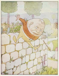 Humpty Dumpty teve uma grande queda, de A Nursery Rhyme Picture Book, pub. 1914 (cor litho)