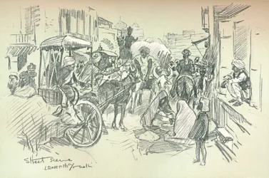 Uma cena de rua em Nova Deli, c1903