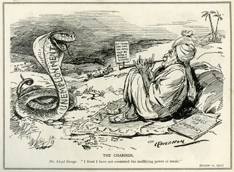 Lloyd George encanta a serpente do desemprego, 1921