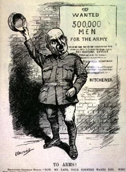 Ao Arms! Recrutador-Sargento Punch; "Agora, meus rapazes, o vosso país quer-vos. Quem é para a frente?" da revista 