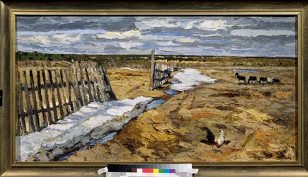 Abril sol (sol de Abril) - Pintura de Leonard Viktorovich Turzhansky (Turzhanski) (1875-1945), óleo sobre tela - Arte russa, paisagem do final do século XIX - Museu de Arte M Kroshitsky, Sebastopol (Ucrânia)