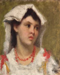 La ciociara Retrato de uma jovem de Ciociaria perto de Roma Pintura de Leonardo Bazzaro (1853-1937) Colecção privada