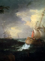 Mar tempestuoso, c1700-1750. Detalhe.