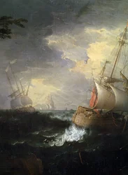 "tempete en mer" (Mar tempestuoso) Detalhe. Peinture de Leonardo Coccorante (1680-1750) 18eme siecle Musee des Beaux Arts de Mikalojus Konstantinas Ciurlionis, Kaunas, Lituanie