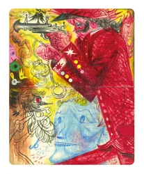 Figuras surrealistas revestidas de vermelho
