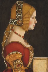 Retrato de Isabel de Aragão, duquesa de Milão (1470-1524), a meio comprimento, de perfil para a direita (óleo sobre painel)