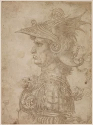 Um busto de um guerreiro de perfil para a esquerda, 1475-1480.