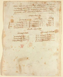 Arundel 263 f.153v Notas (1483-1499), do "Codex Arundel" (caneta e tinta sobre papel)