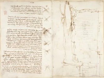 Arundel 263, f.276v, f.273r, Notas e esboços sobre o vento, intitulado 