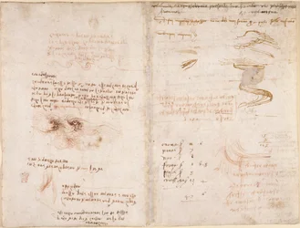 Arundel 263, f.278v, f.271 Notas sobre o sentido da realidade nos sonhos, sobre a água, e sobre a peneira dos rios e Arno (de cabeça para baixo), de "Codex Arundel" (caneta e tinta sobre papel)