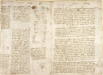 Arundel 263, f.279v f.280, Notas, cálculos matemáticos e diagrama intitulado 