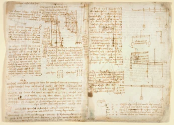 Arundel 263 f.32v, f.31 Notas e diagramas sobre mecânica, do 