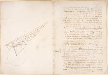 Arundel 263, f.46v, f.57 Diagrama sobre óptica, referente ao problema de Alhazen, do 