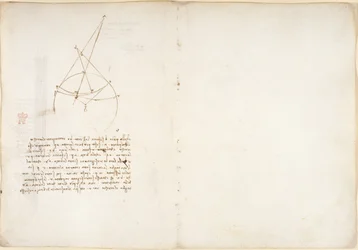 Arundel 263, f.48v, 55, Notas e diagrama sobre óptica, relativo ao problema de Alhazen, do "Codex Arundel" (caneta e tinta sobre papel)