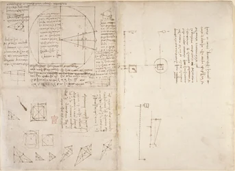 Arundel 263, f.72v, f.69 Notas e diagramas sobre mecânica e centro de gravidade, de 