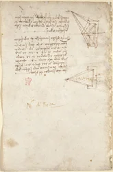 Arundel 263, f.93v Notas e esboço esquemático em óptica; nota 