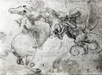 Batalha entre um Cavaleiro e um Dragão, c.1482 (caneta estilizada, caneta e pincel no papel)