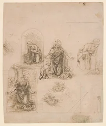 Esboços composicionais para a Virgem Adoradora do Menino Jesus, 1480-85 (silverpoint)