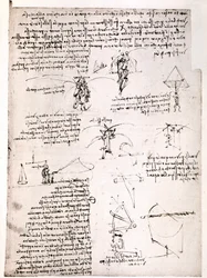 Extrato de um manuscrito de Da Vinci: Manuscrito original que descreve o princípio e a construção de um "Para-quedas" (manuscrito)
