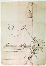 Extrato de um manuscrito de Da Vinci que descreve o princípio e a construção de uma "Máquina para entalhar ficheiros" (manuscrito)