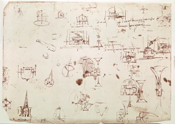 Extrato de um manuscrito de Da Vinci que descreve o princípio e a construção de um "Barco com Propulsão por Meio de Rodas" (manuscrito)
