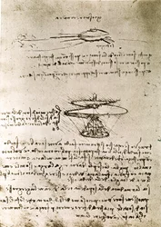 Extrato de um manuscrito de Da Vinci que descreve o princípio e a construção do "Parafuso Aéreo (Helicóptero)" (manuscrito)