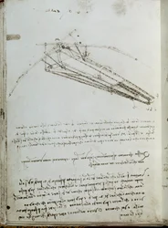 Desenho da máquina voadora. Manuscrito de Leonard De Vinci (Leonardo da Vinci