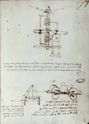 Desenho da máquina voadora. Manuscrito de Leonard De Vinci (Leonardo da Vinci