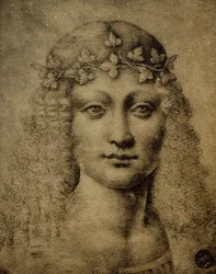 Cabeça de menina ou de um jovem Bachus; desenho de Leonardo da Vinci. Gallerie dellAccademia, Veneza