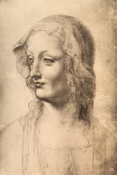 Chefe de uma jovem mulher, desenho de Leonardo da Vinci, Gabinetto dei Disegni e Stampe, Uffizi, Florença