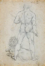 Hércules e o leão da Neméia, c. 1506-08 (ponta de carvão e metal em papel branco)