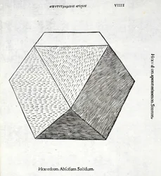 Hexaedron cortou inteiramente a partir de uma &39;proporção divina&39; por Luca Pacioli (c.1445-1517), originalmente pub. Veneza de 1509