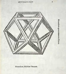 Hexaedron corte é sem sentido a partir de uma &39;proporção divina&39; por Luca Pacioli (c.1445-1517), originalmente pub. Veneza de 1509