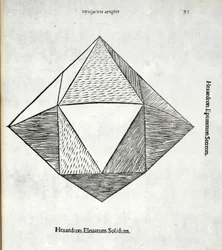 Hexaedron levantou inteiramente de uma &39;proporção divina&39; por Luca Pacioli (c.1445-1517), originalmente pub. Veneza de 1509