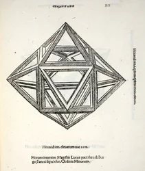 Hexaedron alto vácuo, a partir de uma &39;proporção divina&39; por Luca Pacioli (c.1445-1517), originalmente pub. Veneza de 1509