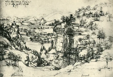 Desenho de paisagem para Santa Maria della Neve de 5 de agosto de 1473, 1943