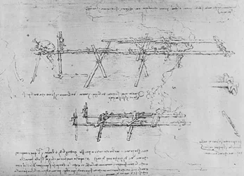 Método de construção de uma ponte de cavalete, c1480 1945
