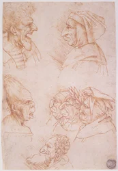 Sete Estudos de Faces Grotescas (giz vermelho sobre papel)