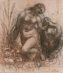 Estudo para Leda e cisne por Leonardo da Vinci (1452-1519), desenho