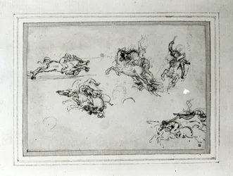Estudo dos Cavaleiros no Combate, 1503-4 (caneta e tinta no papel)
