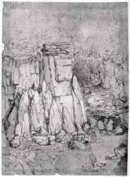 Estudo de uma caverna rochosa com patos, 1482-1485 1954