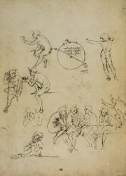 Estudo de figuras humanas em diferentes posições; desenho de Leonardo da Vinci. O louvre, paris