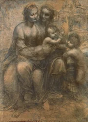 A Virgem e o Menino com Santa Ana e o Menino São João Batista, c.1499-1500 (carvão realçado com giz branco sobre papel, montado sobre tela)