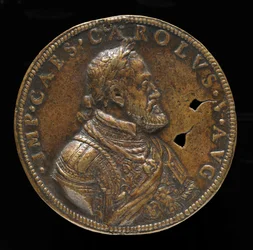 Carlos V, 1500-1558, Rei de Espanha 1516-1556, Santo Imperador Romano 1519 [anverso], 1547 ou depois.