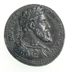 Testone de Charles V (1500-58) Duque de Milão, gravado por Dye, 1535-56 (anverso) (prata) (para reverso ver 168055)