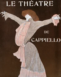 Atriz Sarah Bernhardt (1844-1923), ilustração de Leonetto Cappiello (1875-1942), da revista francesa Le Theatre, abril de 1903