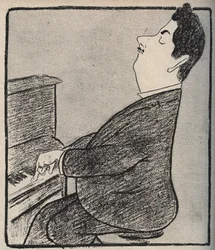 Retrato de Giacomo Puccini (1858-1924), compositor italiano. Desenho animado de Leonetto Cappiello - 1898
