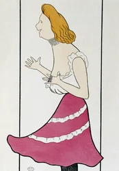 A atriz Mademoiselle Cassive em La Dame de Chez Maxim, de Georges Feydeau (1862-1921), caricatura 1899 (desenho)